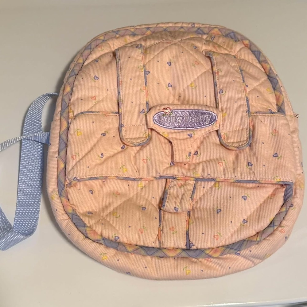Vintage Bitty Baby Pleasant Company Doll Carrier Backpack Peach Quilted Floral